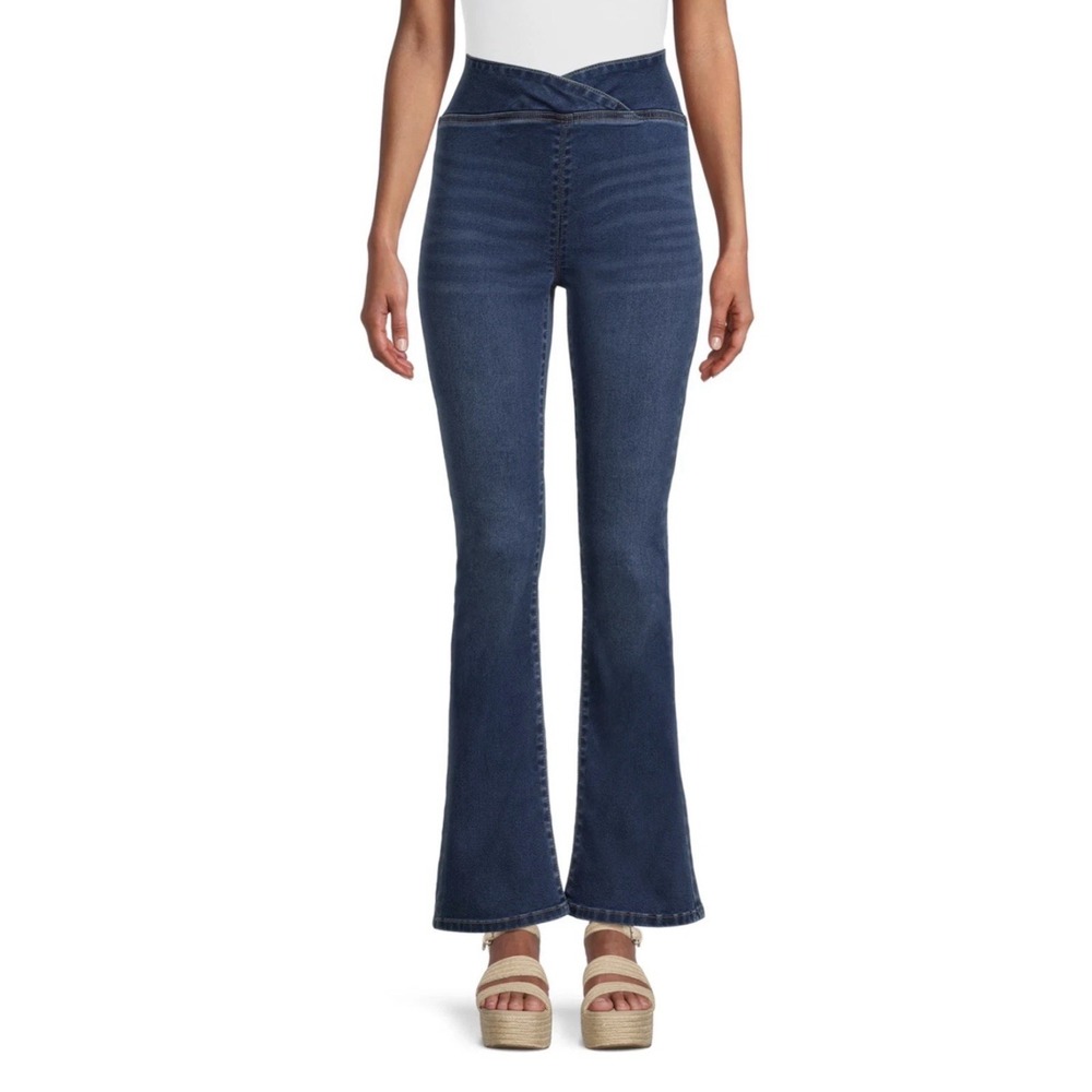 No Boundaries Y2K Jeans Pull On V Flare Leg Stretch Jeggings Dark Wash Small